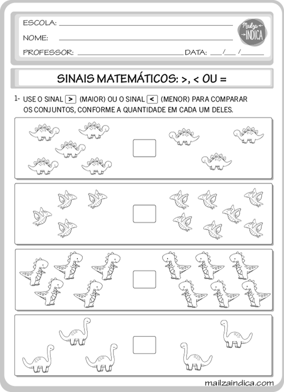 Atividades maior e menor 1 ano